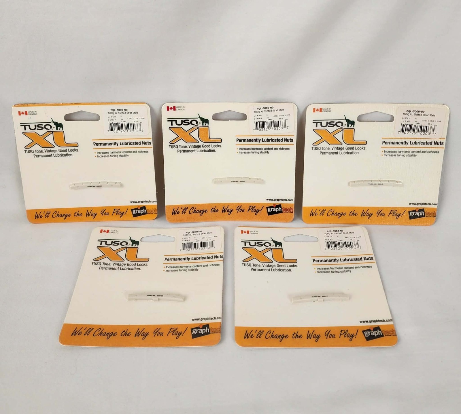 Lot of 5 Graph Tech TUSQ XL PQL-5000 Guitar Nut Slotted Strat Style New