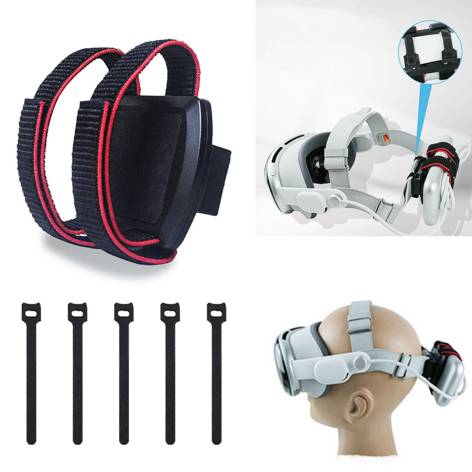 For Vision Pro VR Headset Battery Back Tie Strap Mobile Power Supply Strap Set