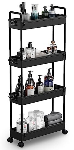 Slim Storage Cart 4 Tier Bathroom Organizer Mobile Shelving Unit Rolling Utility