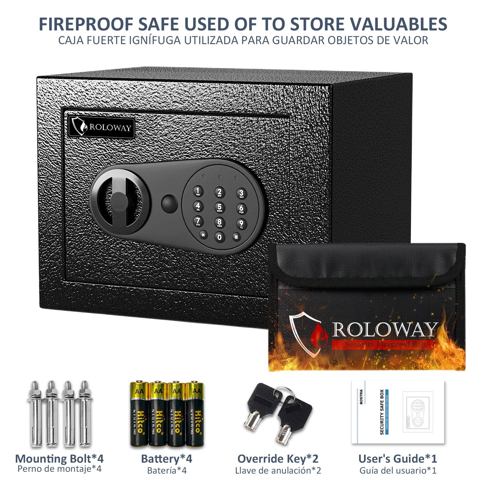 Small Digital Safe Box for Home Office Cash Jewelry w/ Fireproof Money Bag*2 Key
