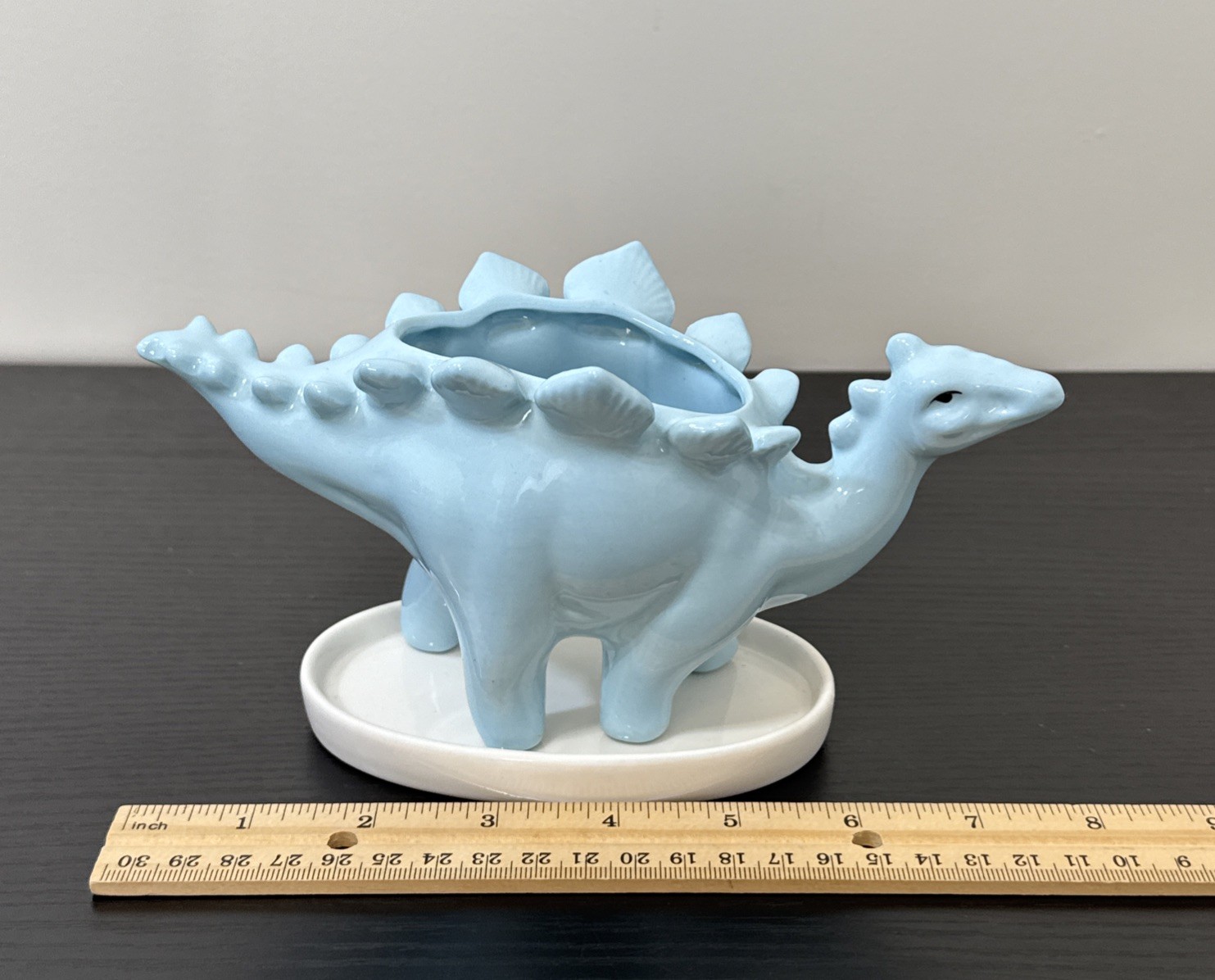 Blue Ceramic Stegosaurus shape Dinosaur Succulent Planter With Matching Tray