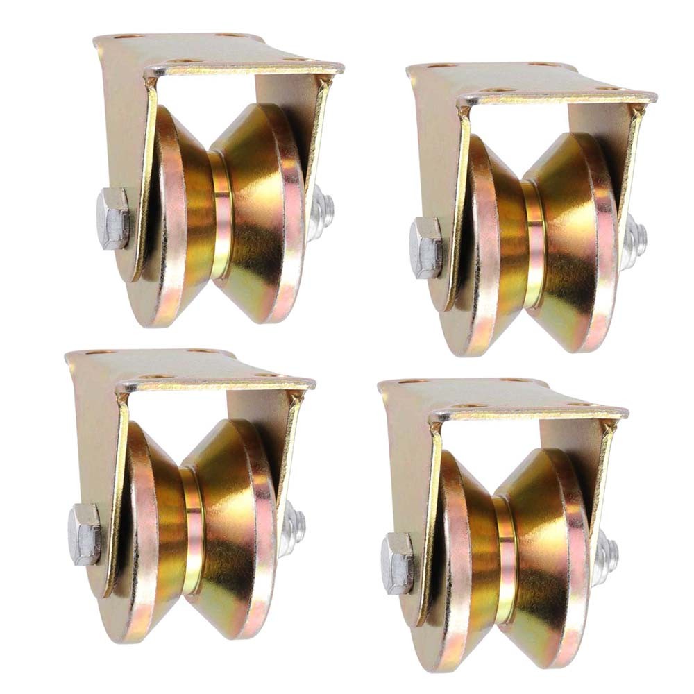 4 Pcs 2 Inch V Groove Wheel Sliding Gate Bracket Roller Heavy Duty Caster Wheels
