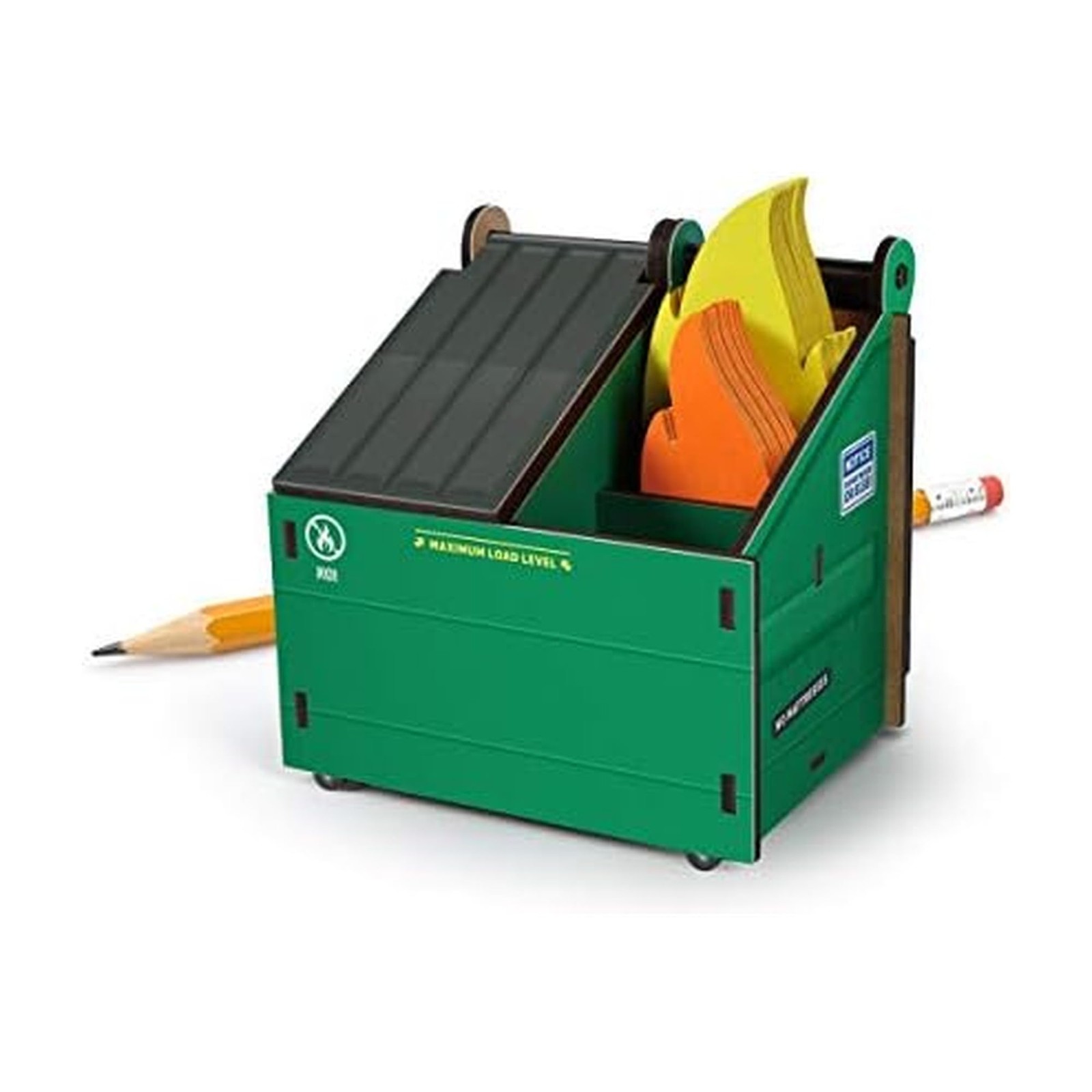 Genuine Fred Desk Dumpster Pencil Holder with 100+ Flame Note Cards, Funny 3-Com
