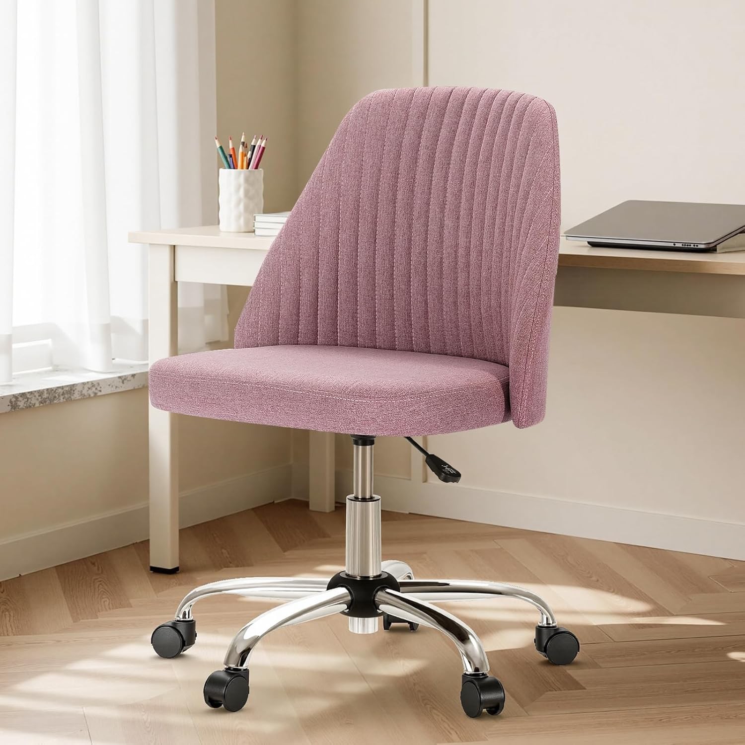 Office Chair Comfy Desk Chair Rolling Vanity Swivel Task Chairs W/ Wheels Wide S