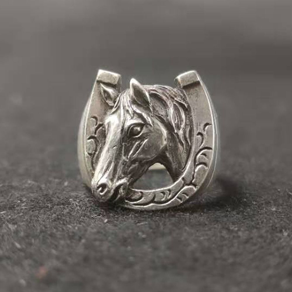Tangcao Horseshoe Horse Head Zodiac Ring Retro Trendy Men and Women