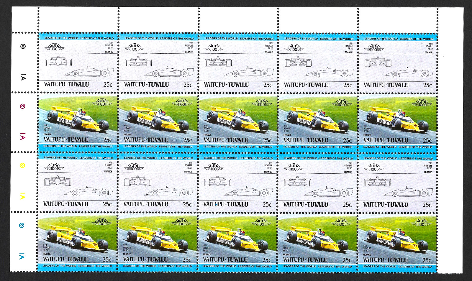 Renault RE20 Vintage 1981 Race Car Double Postage Stamps MNH Block Of 10 Autos