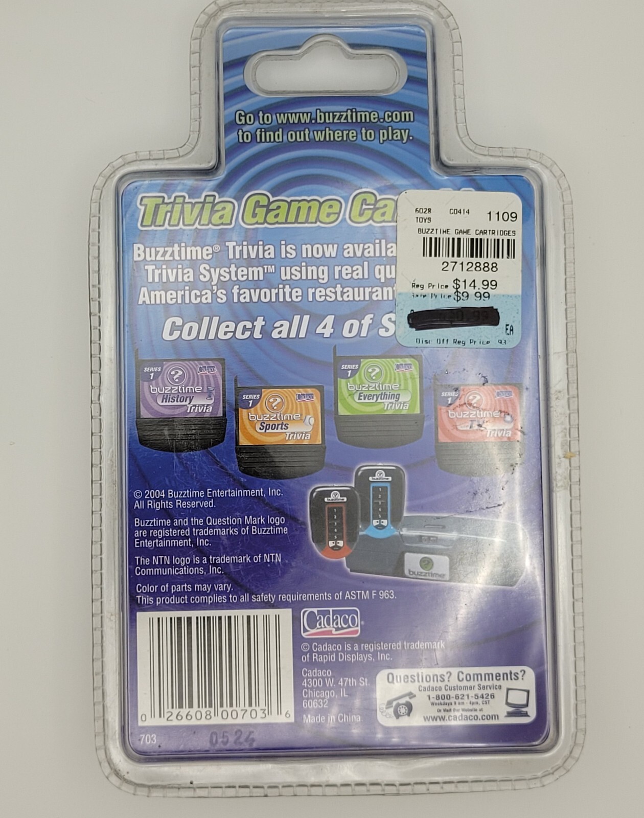 Buzztime EVERYTHING Trivia Series 1 Question Game Cartridge 550 Questions Cadaco