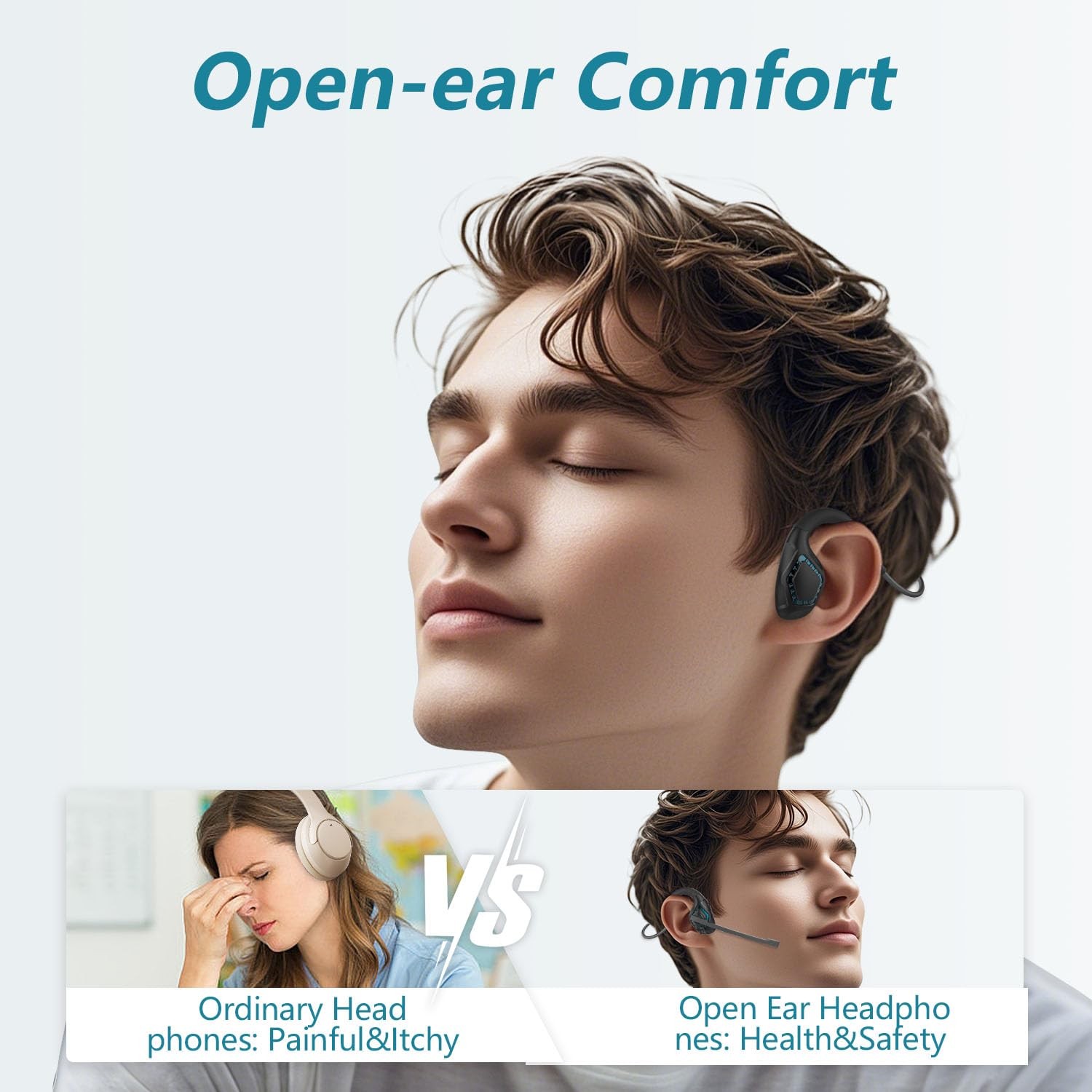 Bluetooth Headset with Microphone, Open Ear Headphones with Mic