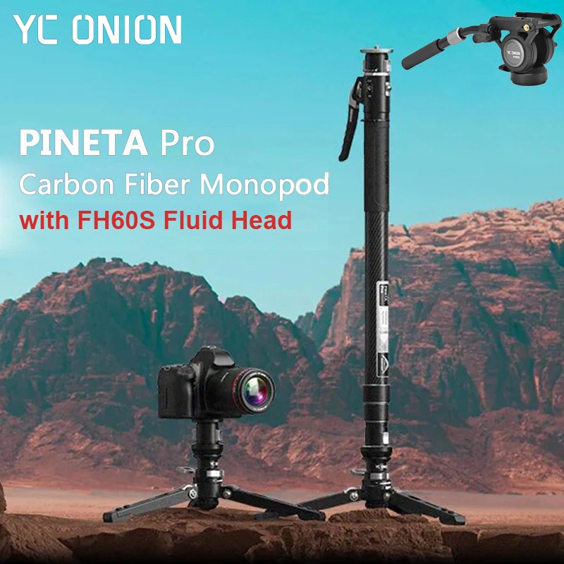 YC Onion MQP162 Pineta Pro Carbon Fiber Monopod with Pedal Base FH60S Fluid Head