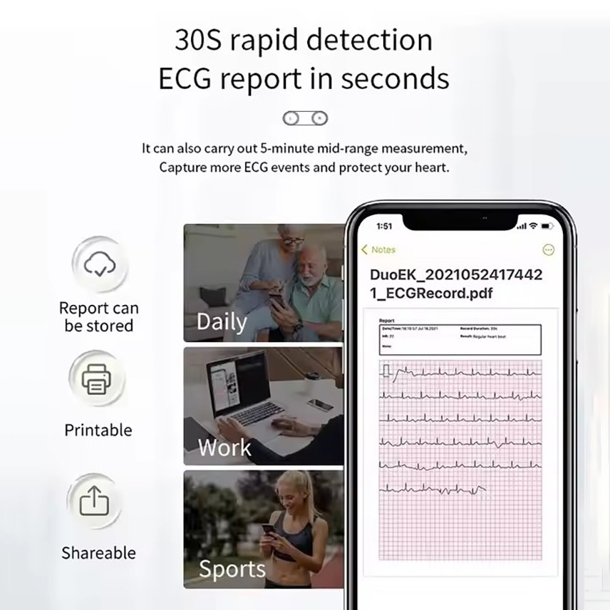 Portable Bluetooth ECG Monitor Wearable ECG Device Data Storage and Sharing