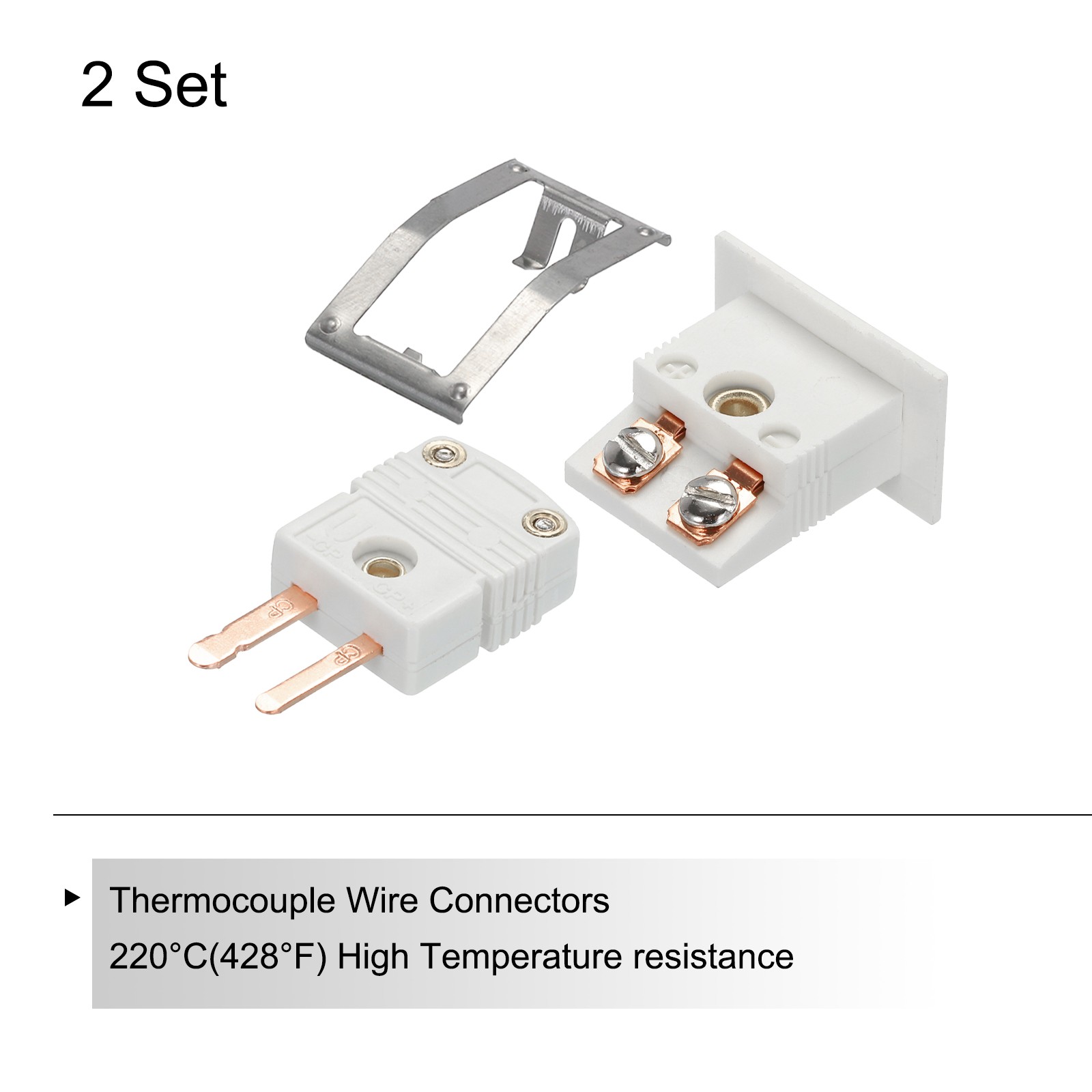 U Type Thermocouple Connectors Male Plug with Panel Mount Socket White 2 Set