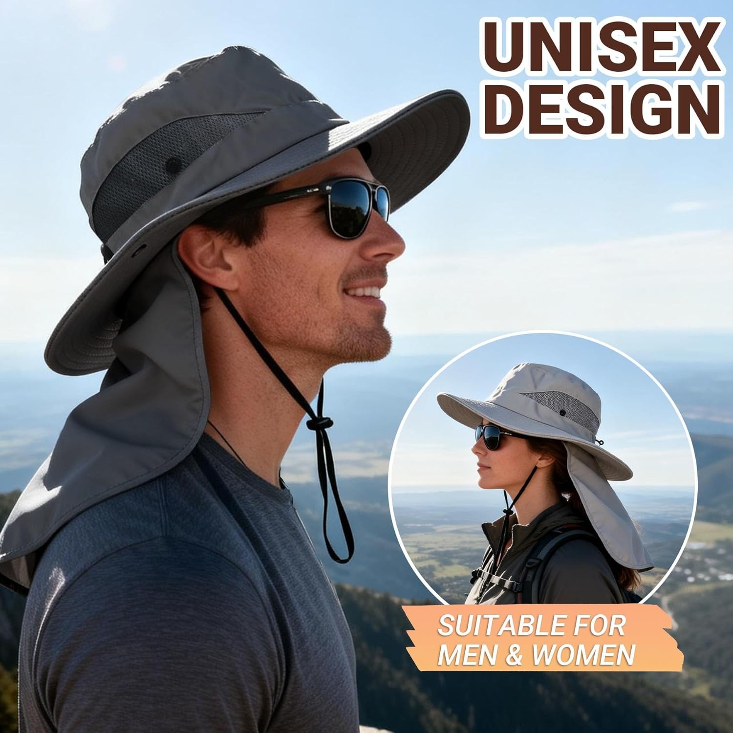 Sun Hat Men Fishing Hat Wide Brim UV Protection Bucket Hat Women Beach Outdoor