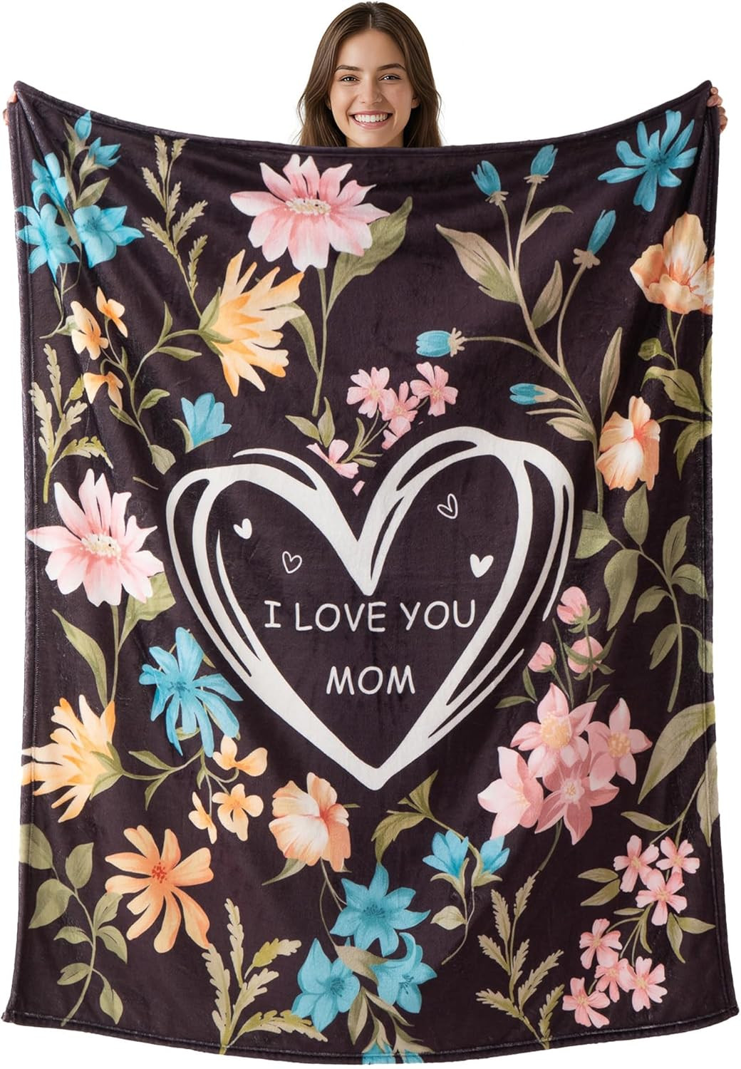 I Love You Mom Blanket Gift from Daughter Son, Mothers Day Birthday Gifts for Mo