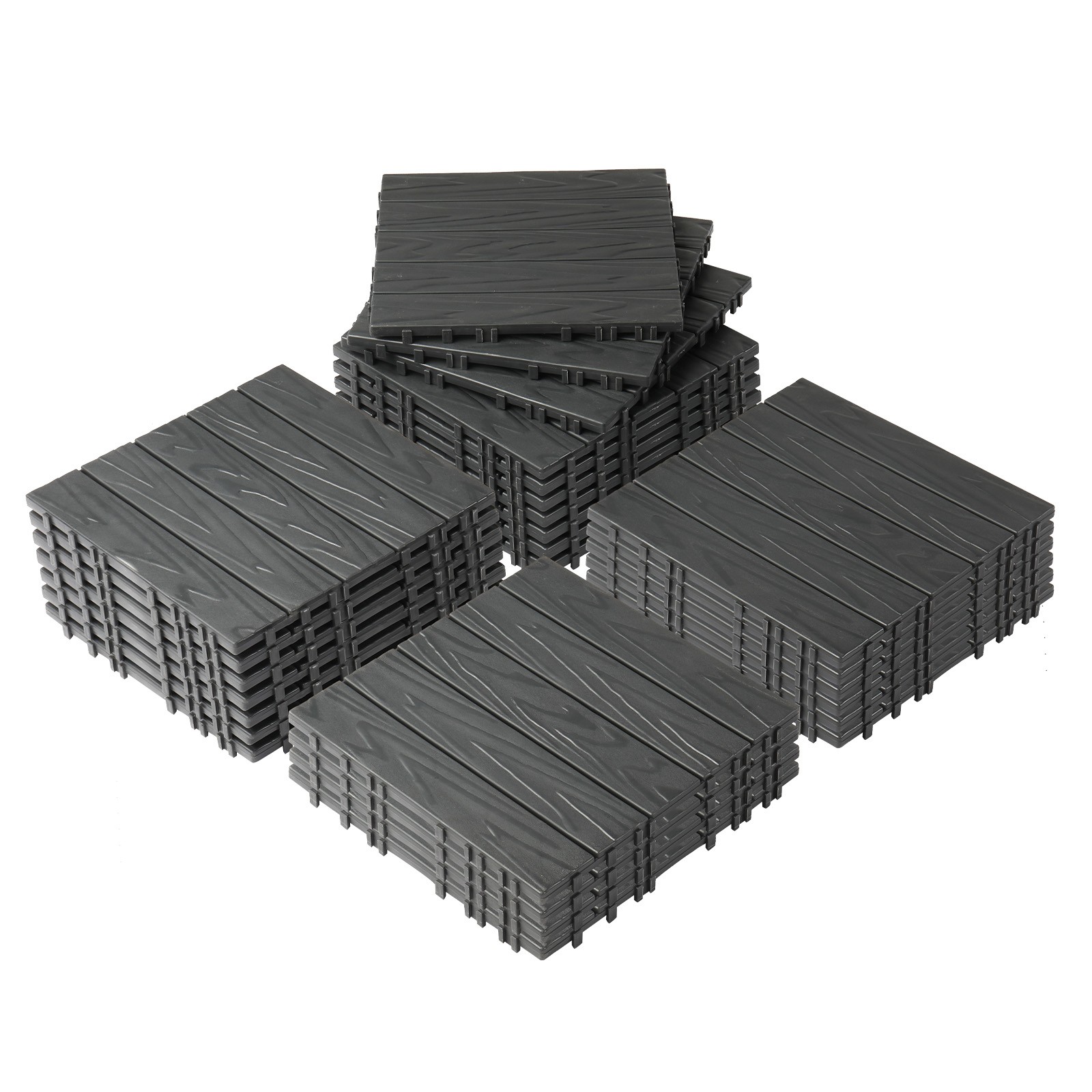 Set of 27 Plastic Patio Deck Tiles 12 x 12" Interlocking Flooring for In/Outdoor