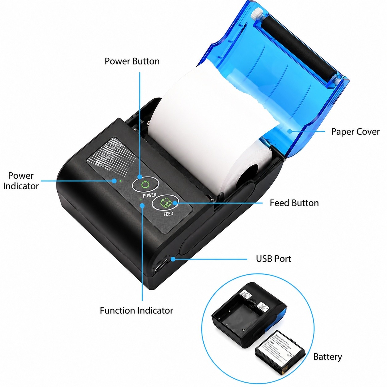 Mini Thermal Receipt Printer 58mm BT USB Receipt Bill Ticket Android Windows POS