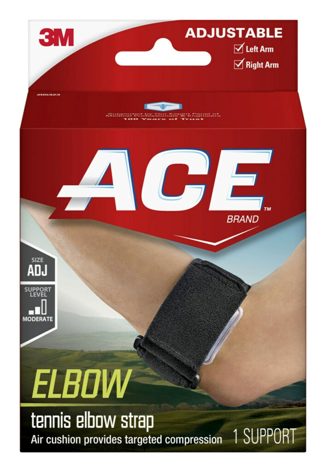 ACE Brand Tennis Elbow Support, Adjustable, Black, 1/Pack 1 Count (Pack of 1)