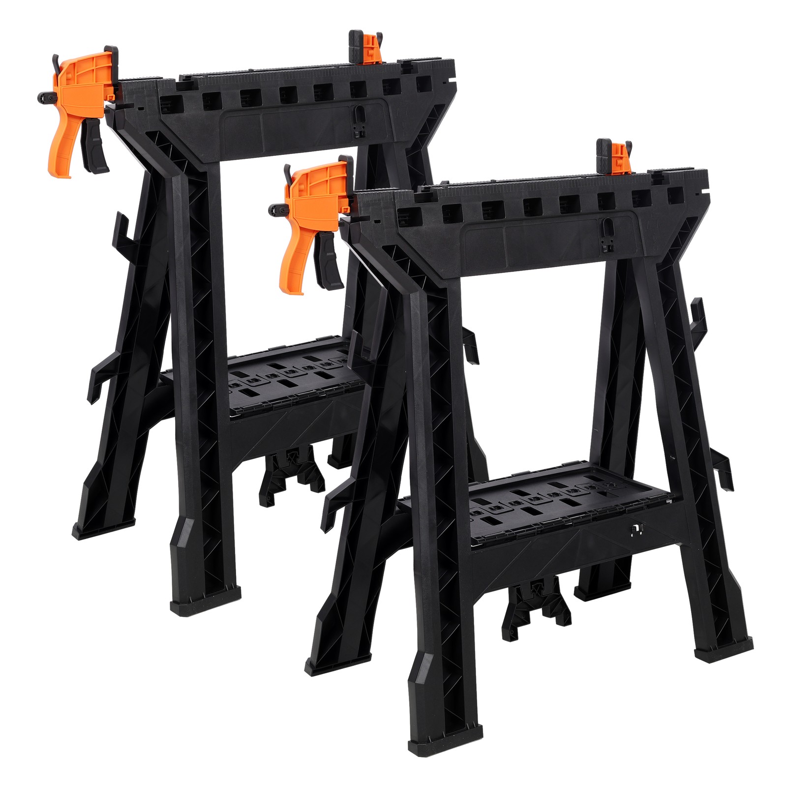 2x Folding Clamping Sawhorse Heavy Duty Clamping Sawhorse 2200 LBS Load Capacity