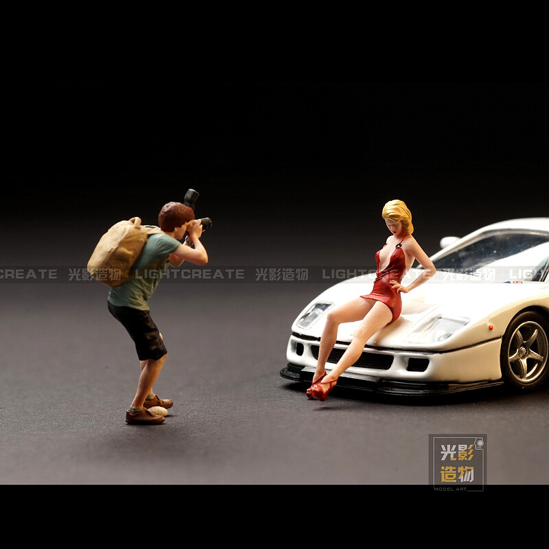 3D print 2pcs 1/64 figures sexy girl plane model Photographe fit 1:64 car street