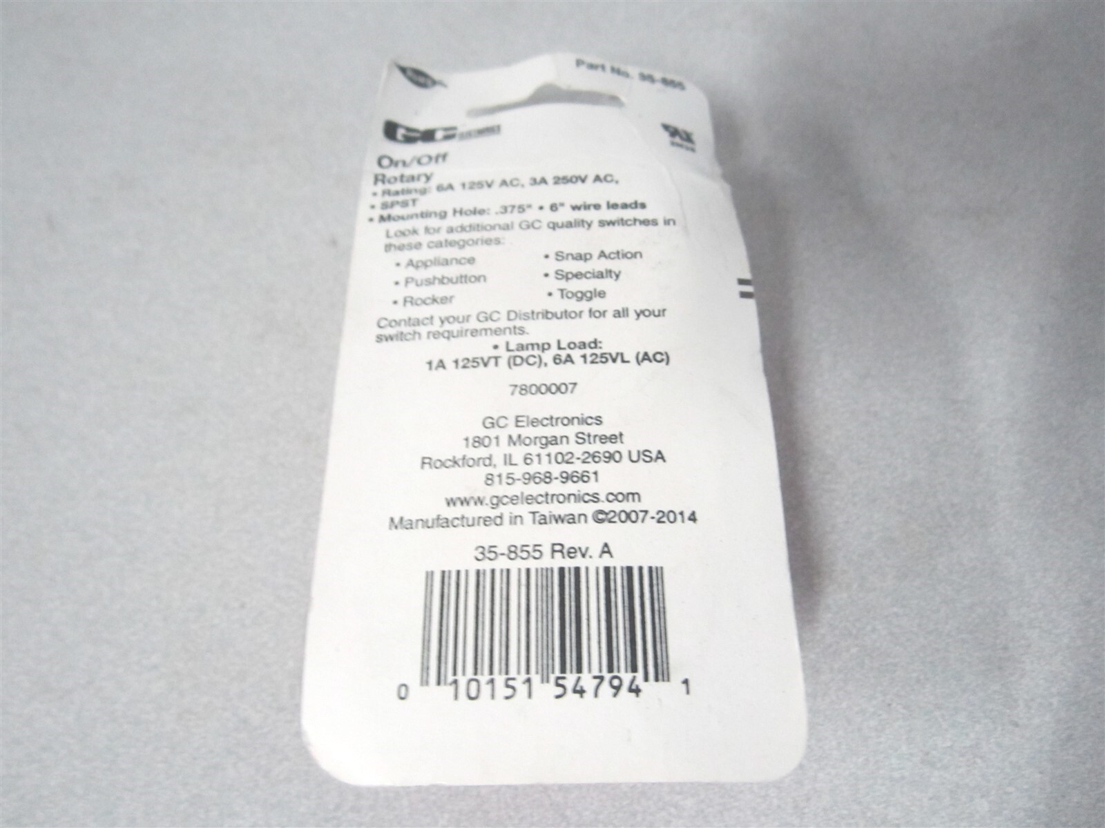 GE Electronics (35-855) SPST On-Off Brass Stem Rotary Switch