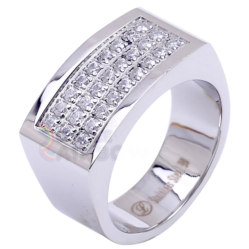 R2 Men's Stainless Steel 3 rows CZ SET Pinky Ring Size 8-13