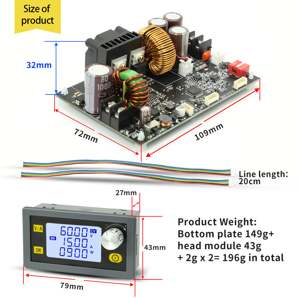 XY6015L 15A 900W DC6-70V Power Supply CNC DC Voltage Regulator Step down Module