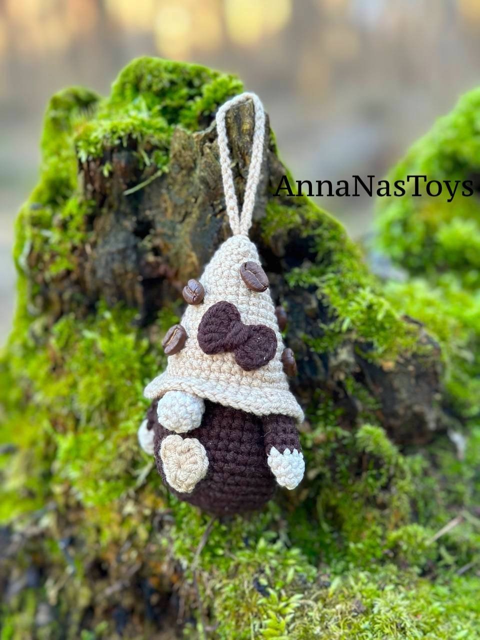 Coffee gnome keychain, Crochet PDF pattern gnome with coffee beens