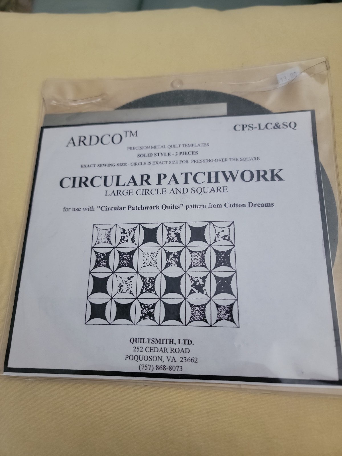 ARDCO Precision Metal Quilt Templates Circular Patchwork Large Circle & Square