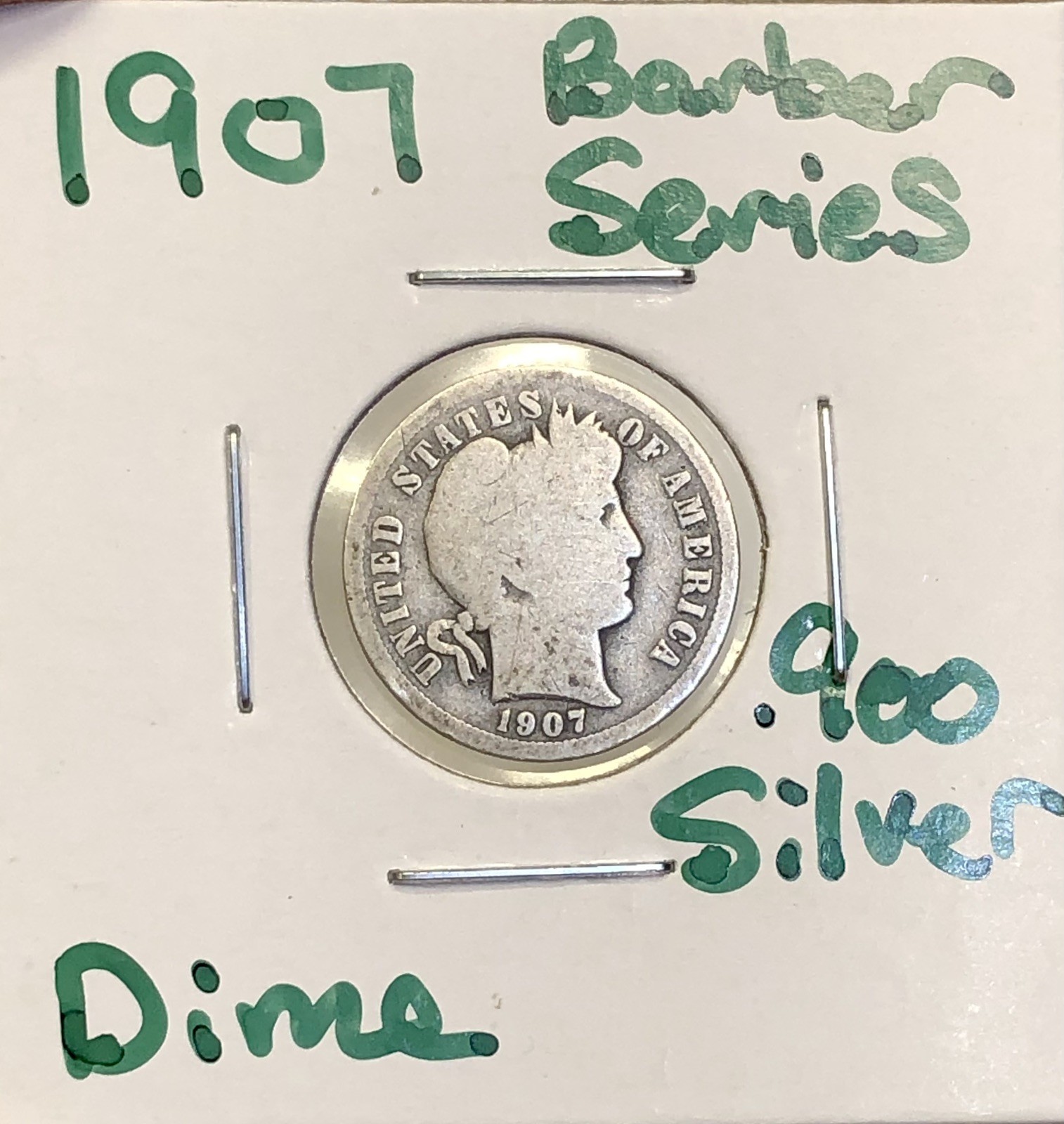 1907 Barber Dime 10c Liberty Head .900 Silver US Coin