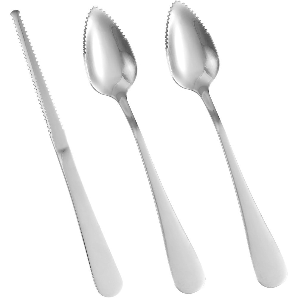3pcs Grapefruit Spoons and Knife Set with Serrated Edge, Stainless Steel