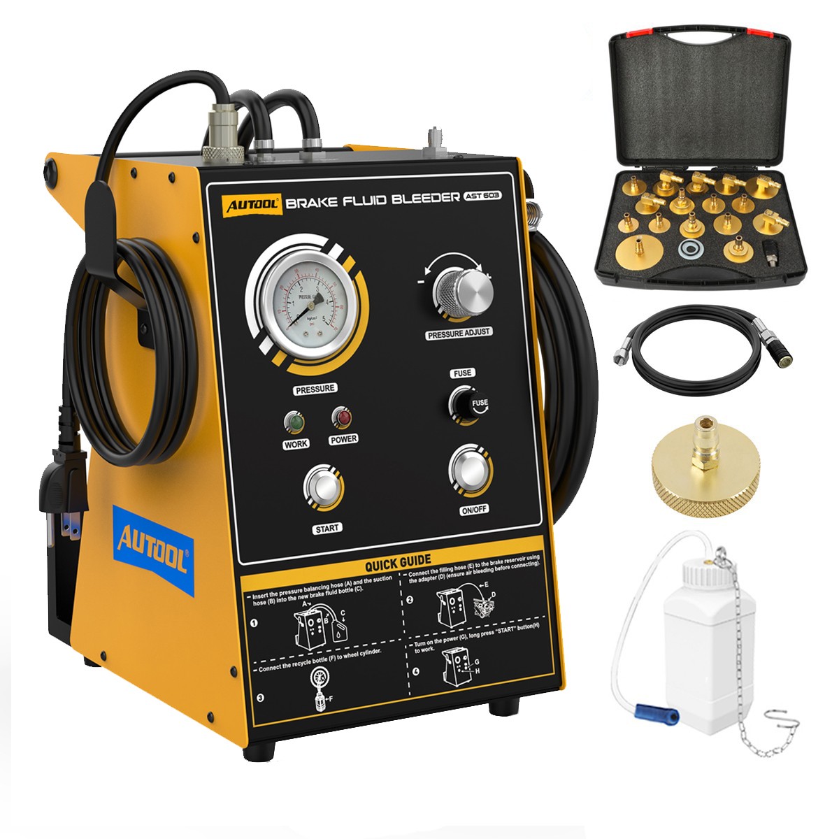 Electric Brake Bleeder Machine Kit Automotive Brake Fluid Oil Exchange w/ Adapte