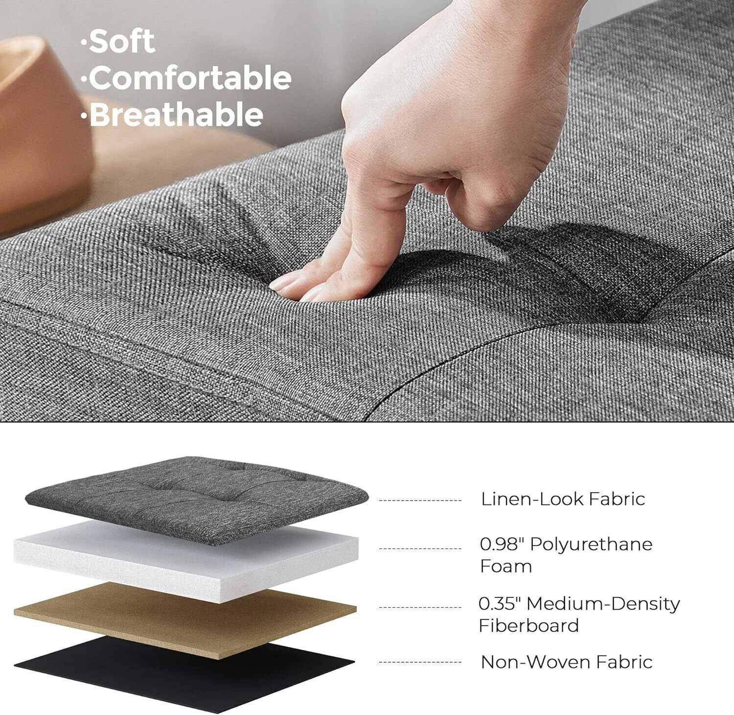 43 In Folding Storage Ottoman Bench Foot Rest Stool Holds 660 Lb Dark Gray New