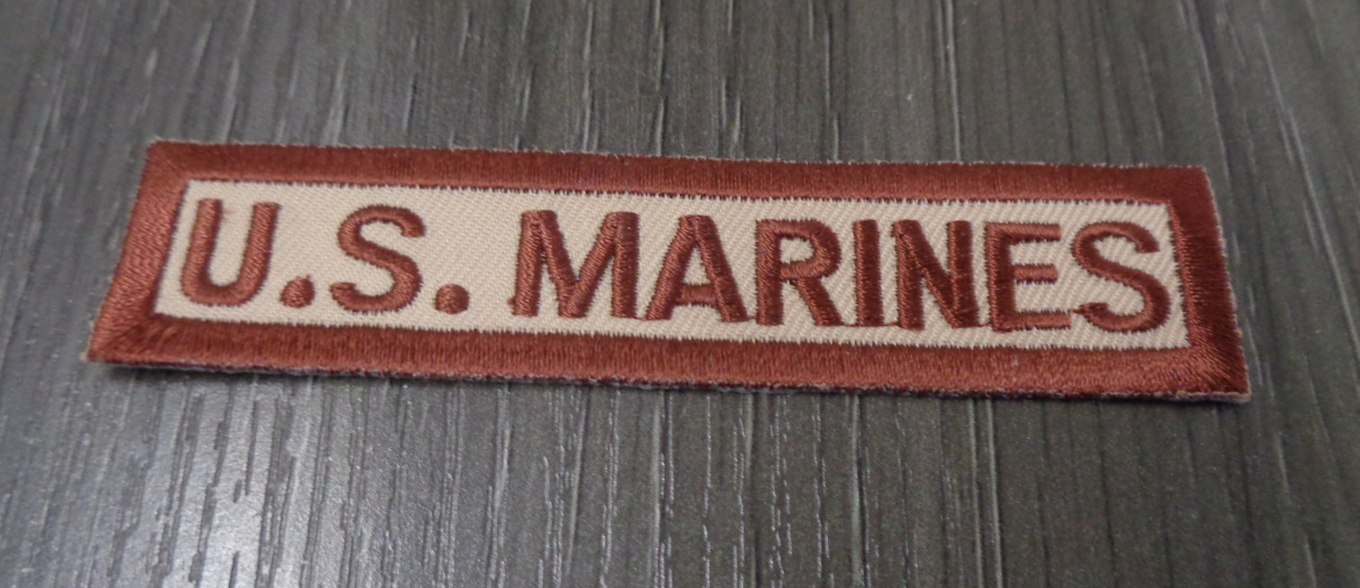 US Marines Name Tag Embroidered Iron On Patch - Tan Sand USMC   NEW