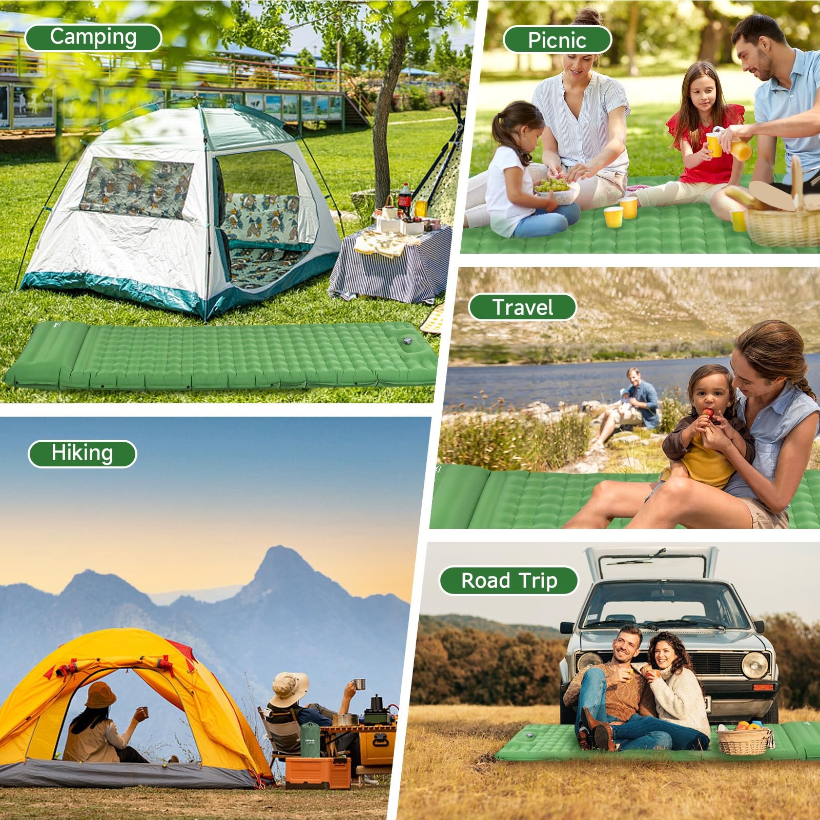 HiiPeak Sleeping Pad for Camping- Ultralight Inflatable Single, Green