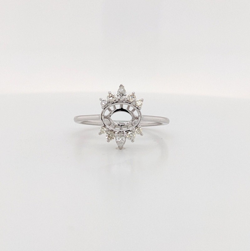 East West Oval 8x6mm Semi Mount Ring 925 Sterling Silver Tiara Crown Halo Ring