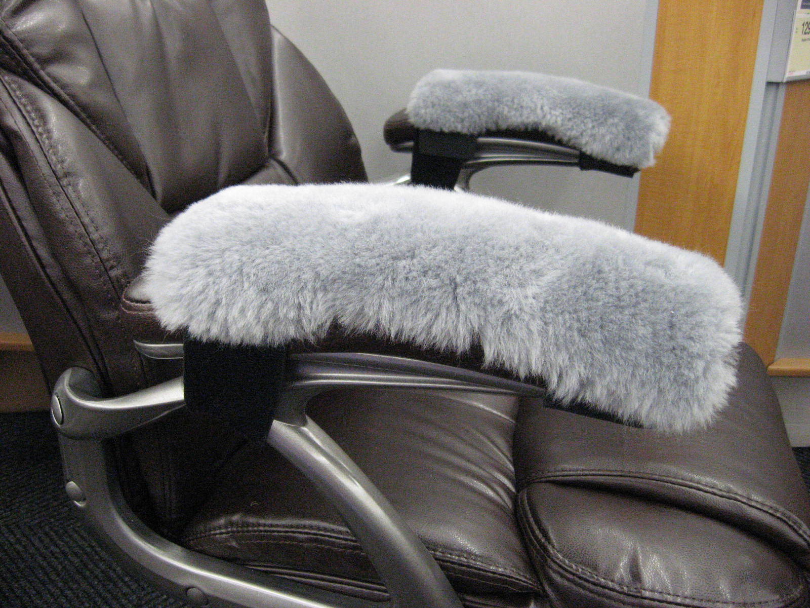PAIR Grey 10 inch long Merino Sheepskin ARMREST Covers PADS Office Wheelchair