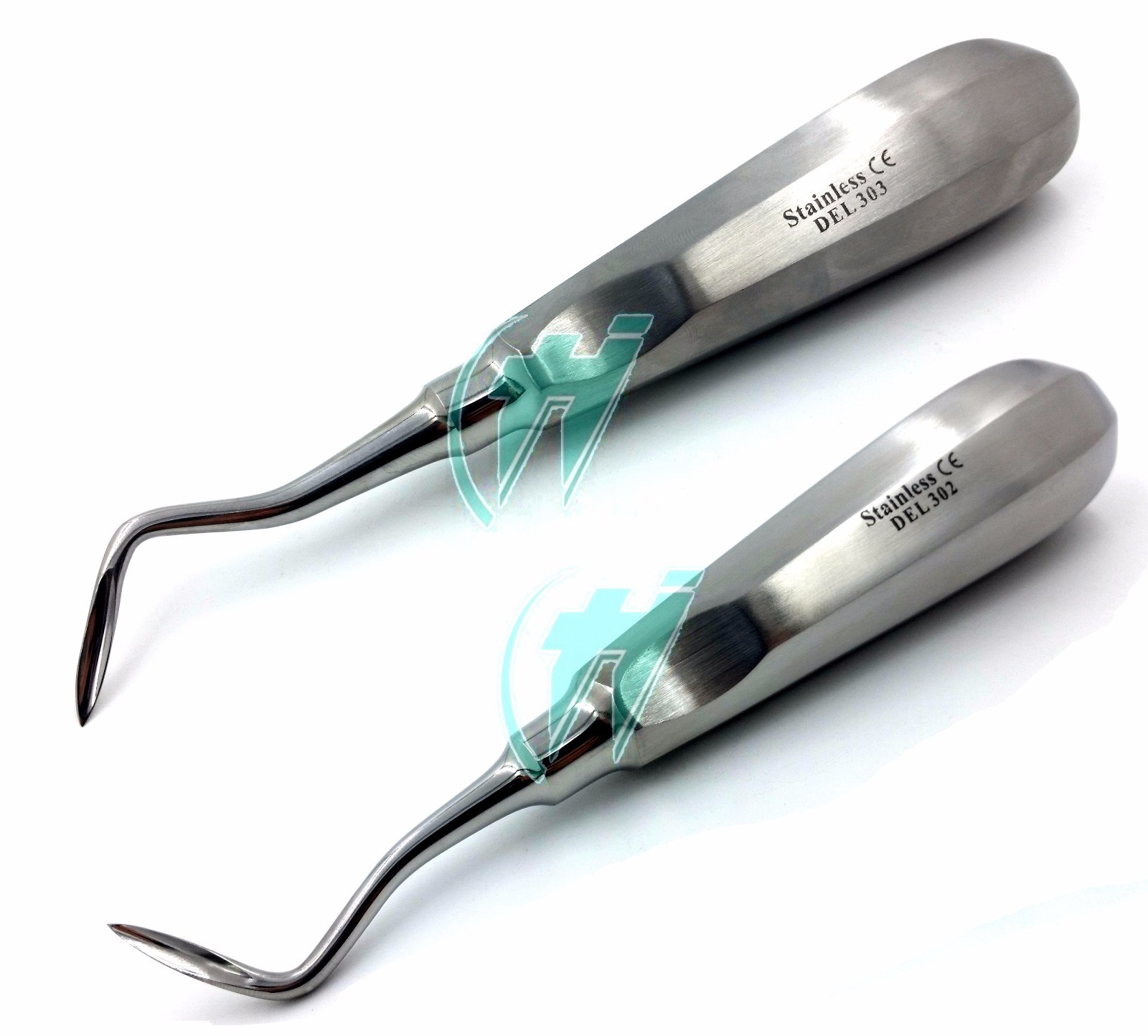 2 French Steel Right Left Dental Extracting Root Tip Elevators DEL 302 303