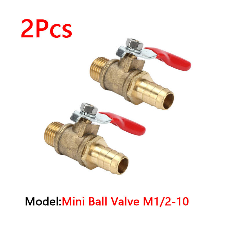 2Pcs Brass Ball Valve 1/2'' BSP Male Thread to Barb Hose Connector Air Water