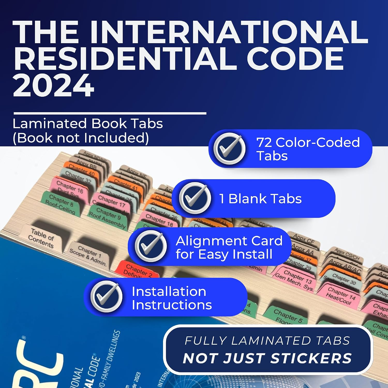 Book Tabs for The International Residential Code 2024. Laminated, Color-Coded, a