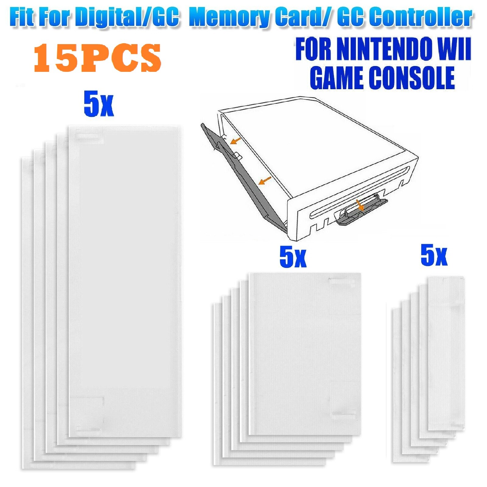 15PCS Replacement Door Slot Cover Lid Set for Nintendo Wii Console System White