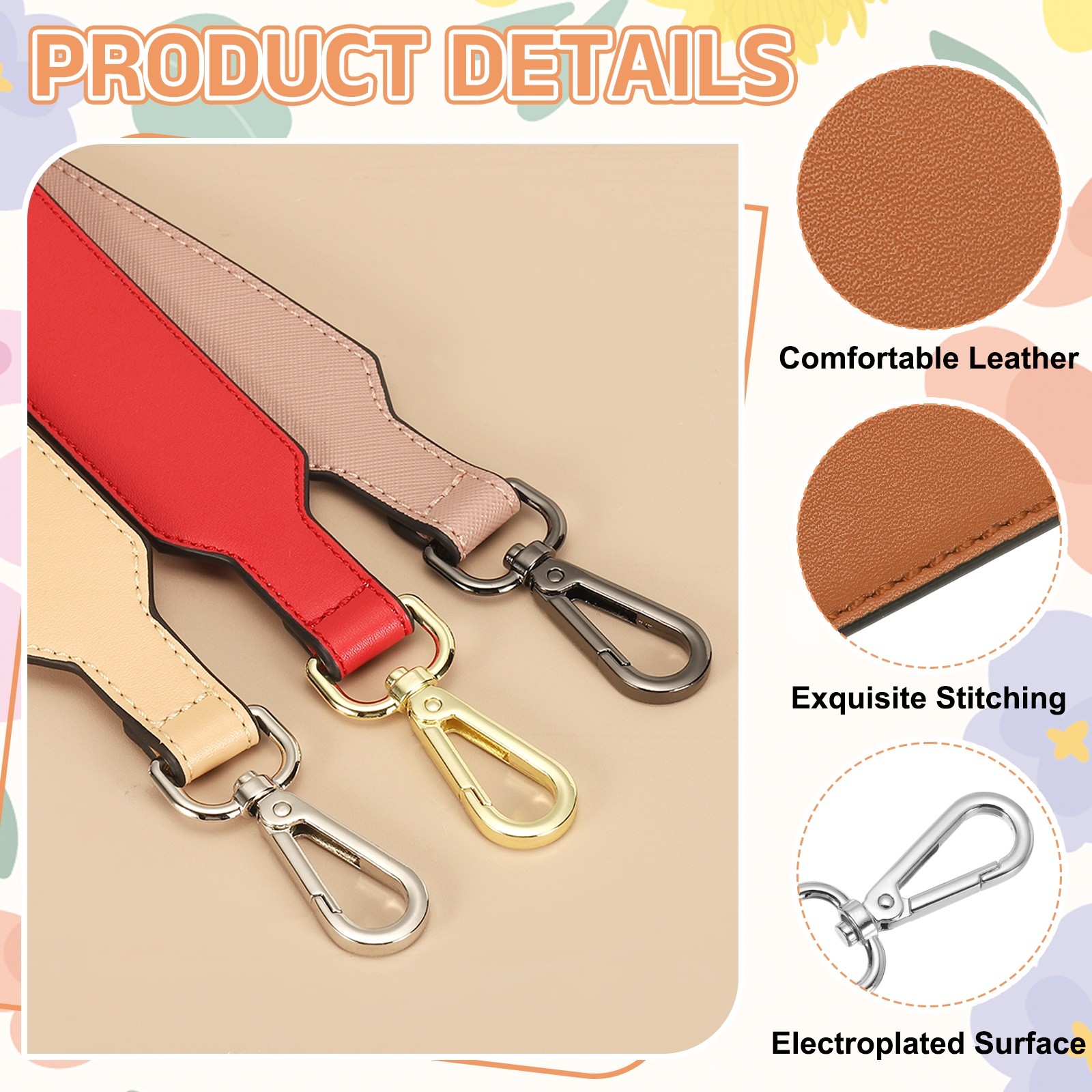 16 Inch Leather Purse Strap, Plain Pattern with Silver Buckle, Brown