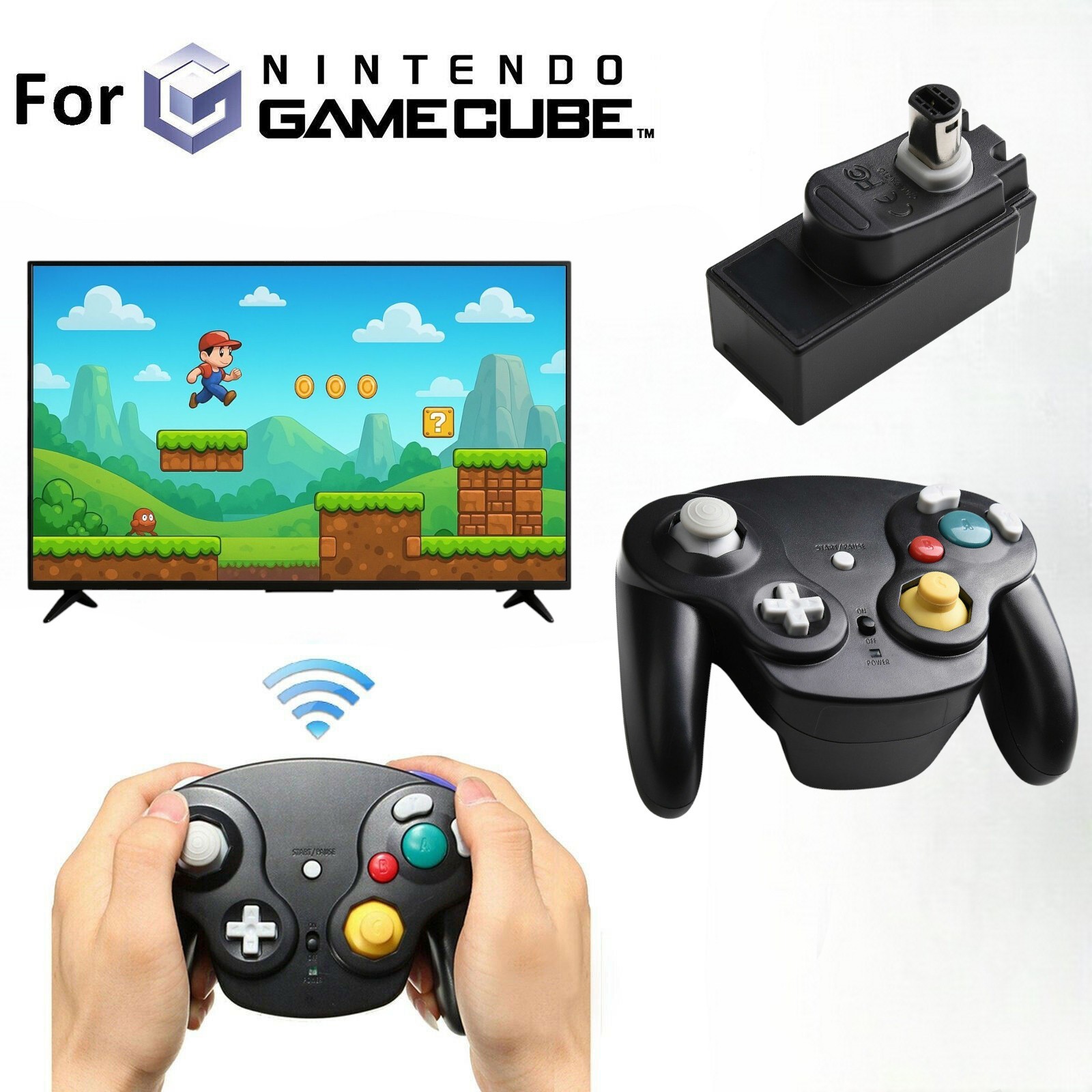 Wireless Controller with 2.4GHz Receiver for Original GameCube - Black Gamepad