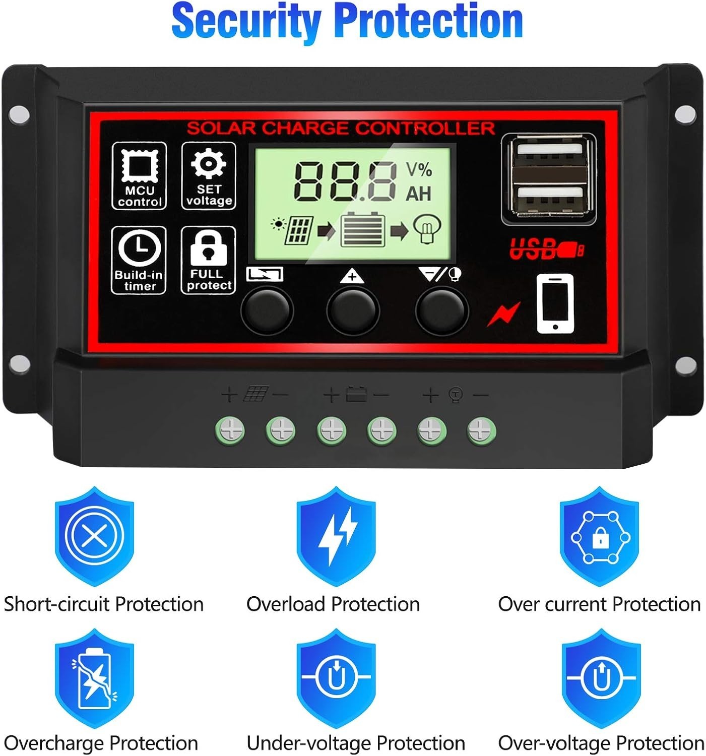 Intelligent 30A Solar Battery Regulator with Dual USB Charging - Safe & Durable