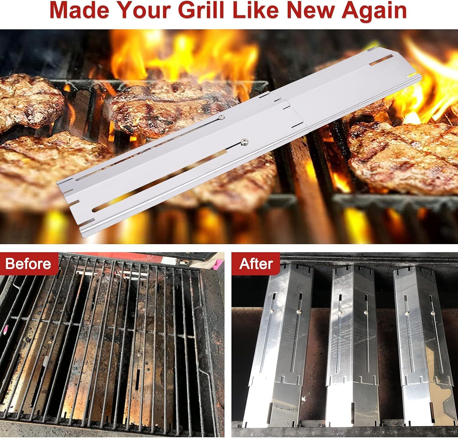 3-Pack Universal Grill Heat Plates Adjustable BBQ Replacement Part for Gas Grill