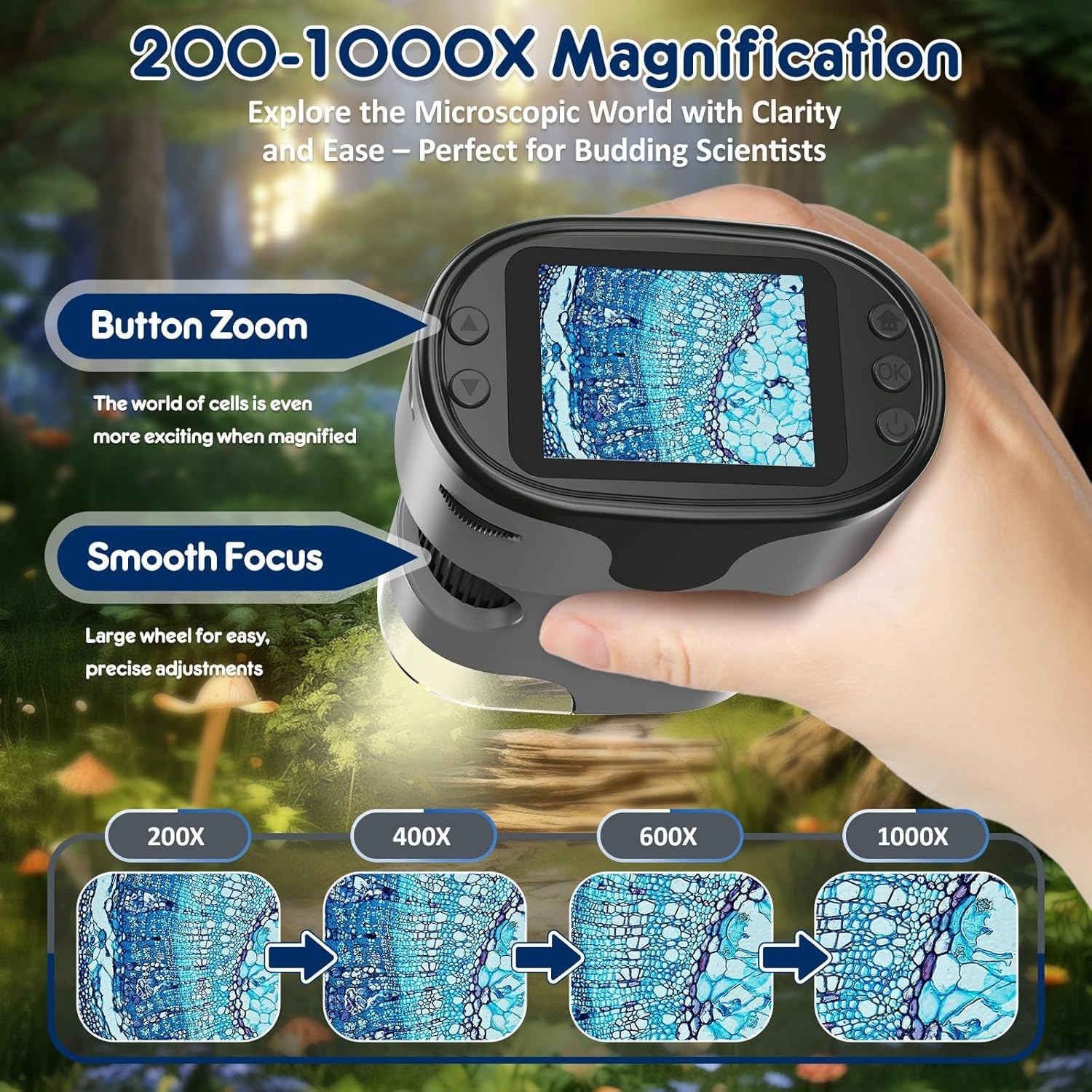 Kids 1000X Handheld Digital Microscope - Portable Learning Tool for Ages 4-12