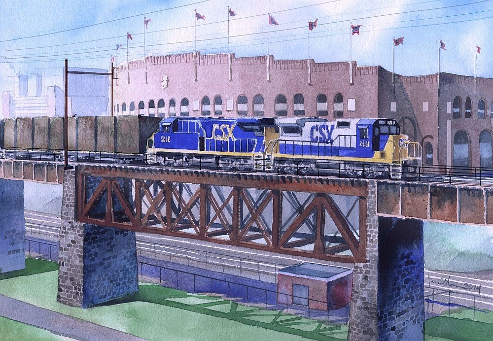 CSX West Philadelphia High Line at Franklin Field Railroad Watercolor Notecards