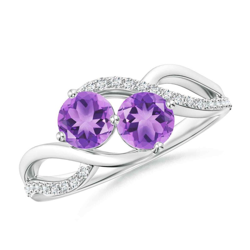 Amethyst Gemstone Sterling Silver Anniversary Solitaire with Accents Ring
