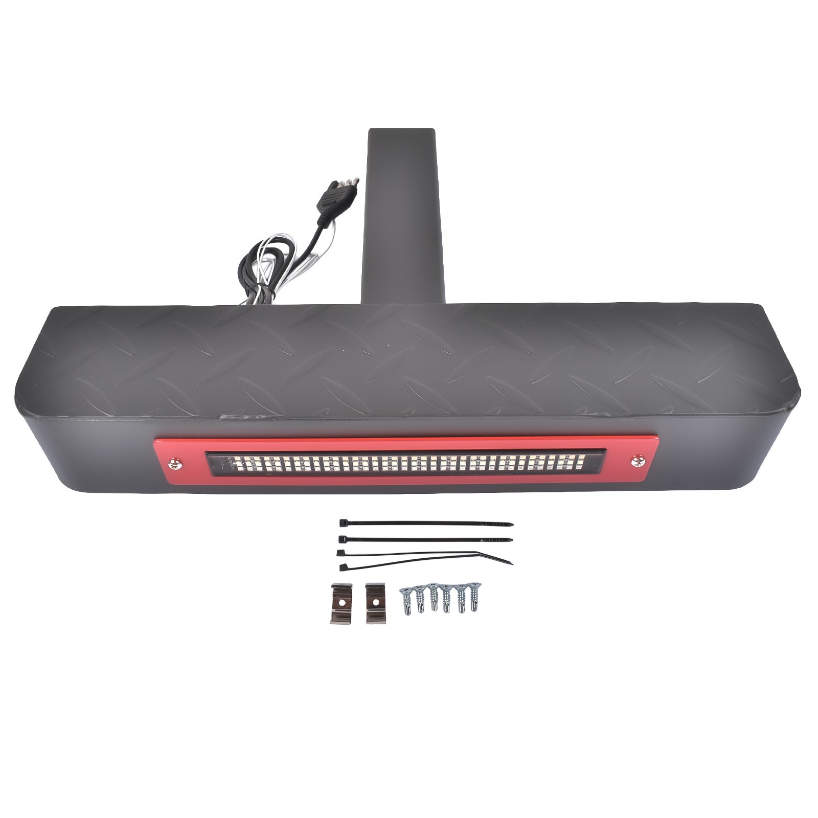 Universal Hitch Step with LED Brake Light Fits 2" Receiver Black Steel NEW