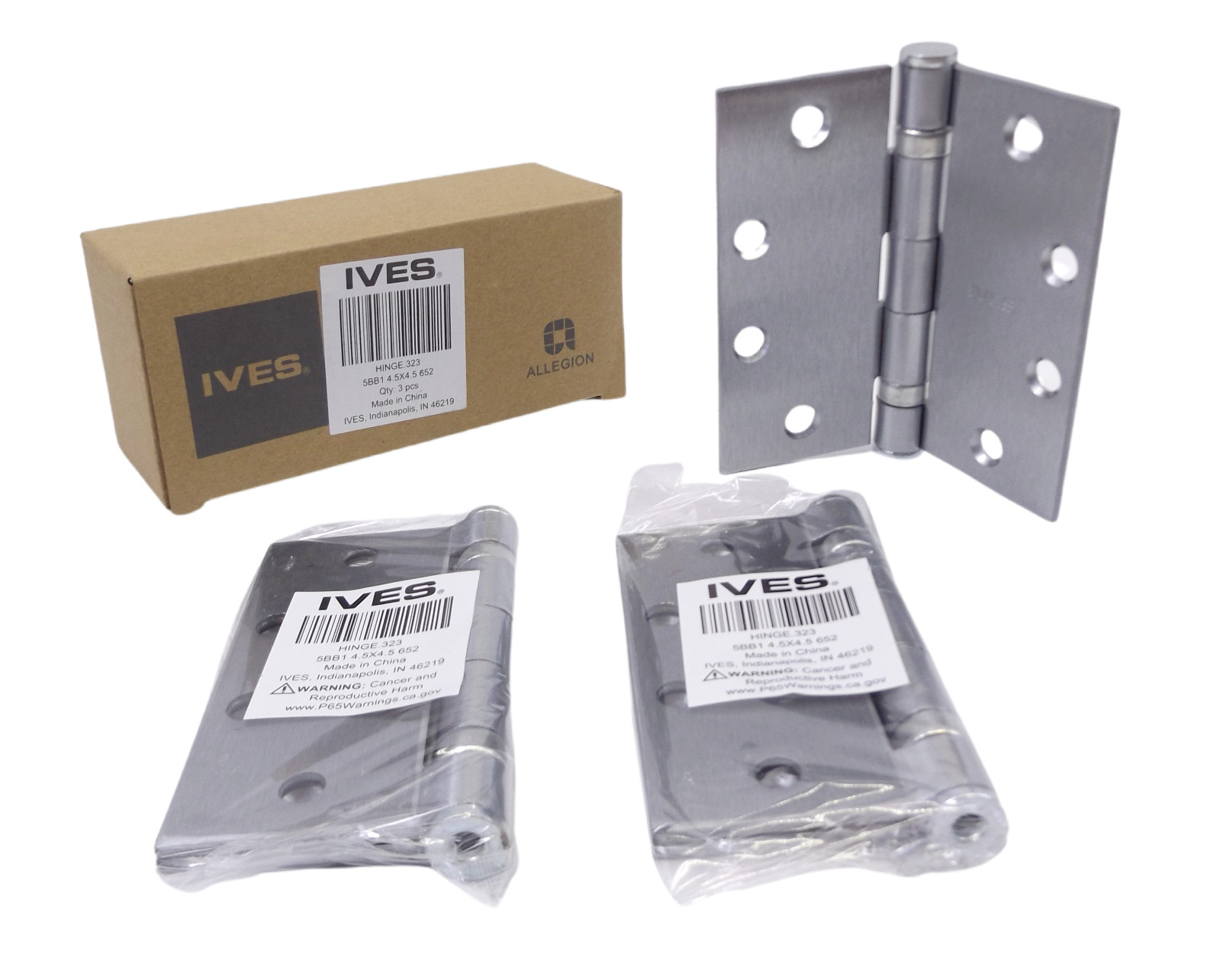 Set of 3 Ives Hinge 323 5BB1 4.5 x 4.5 652 Satin Chrome
