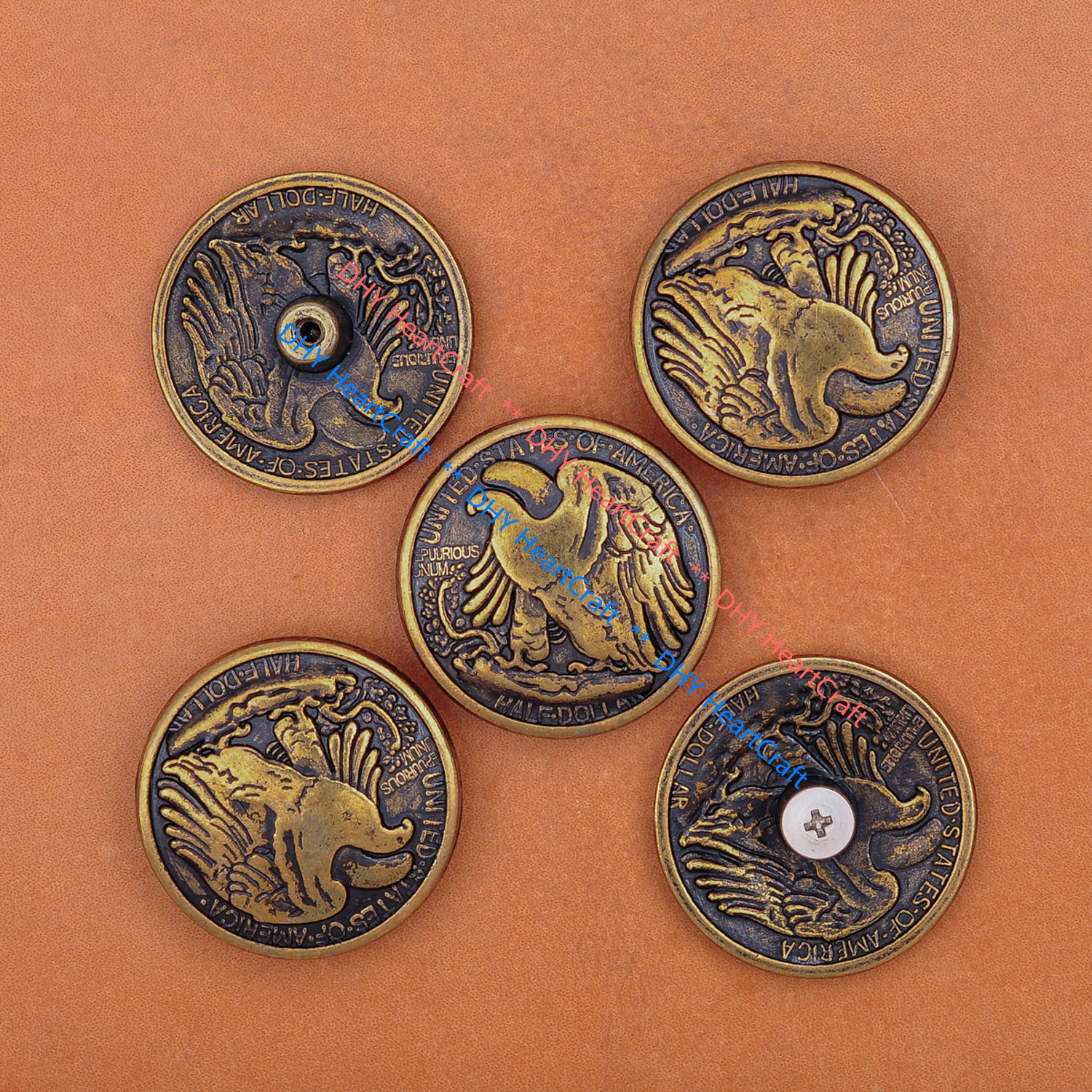 10X Retro Half Dollar Liberty Eagle Replica Leathercraft Conchos Set Screw Back