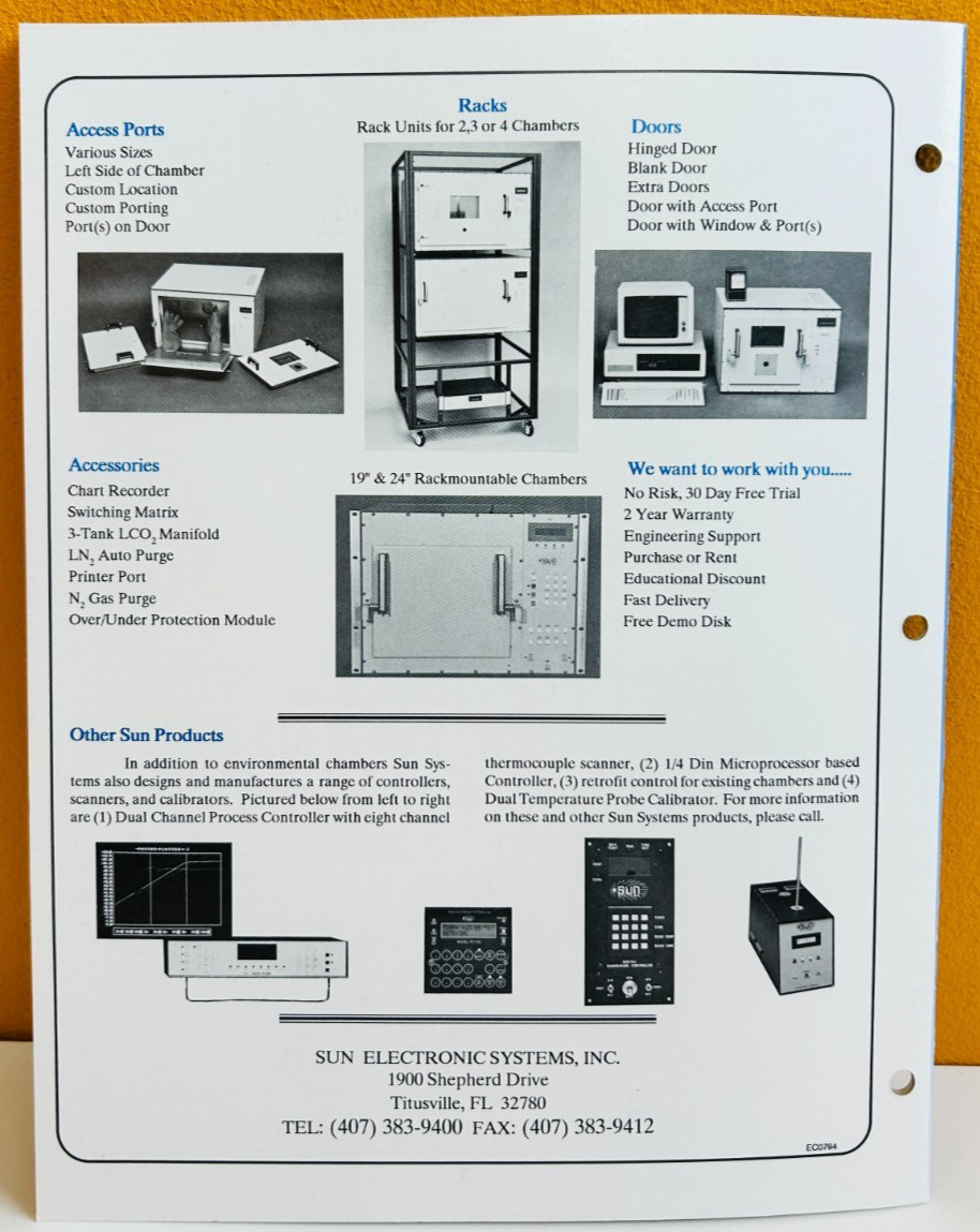 Sun Electric Systems EC Series Environmental Chambers & Accessories Catalog.